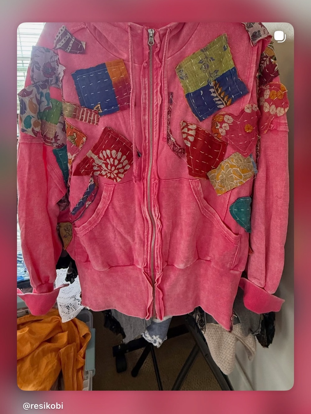 Zenana Pink Patchwork Hooded Zip-Up Bomber Jacket
